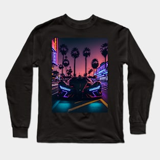 Dark Neon Sports Car in Beach Neon City Long Sleeve T-Shirt